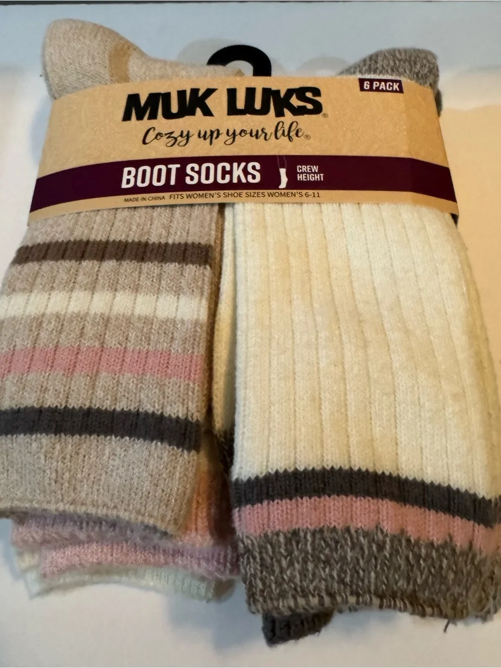 MUK LUKS Women’s Fluffy Dream Crew Boot Socks, 6 Packs, OSFM
